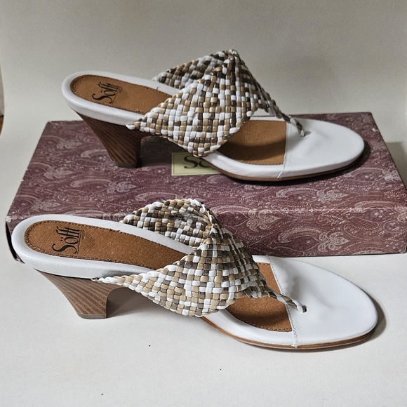 Brand new in box, Sofft Maben shoes size 9 in white/multi. Weave thong heel sand - Picture 5 of 12